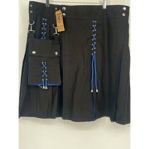 DSS Kilts Black Utility Kilt Blue Contrast Stitching Lace Up Tactical Size 44